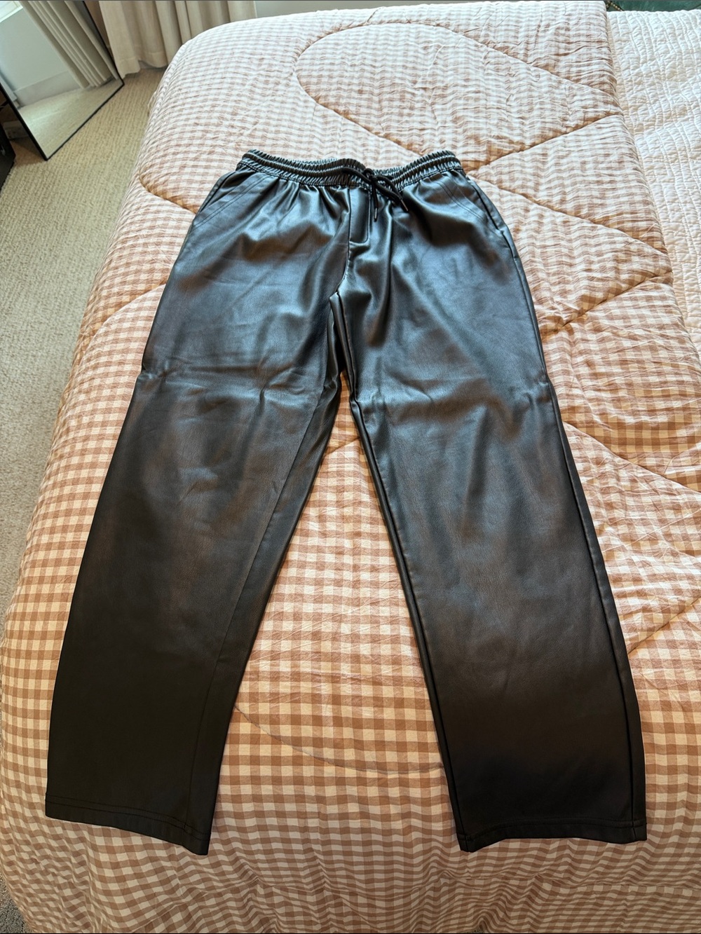 Source Unknown Black Faux Leather Jogger Trousers